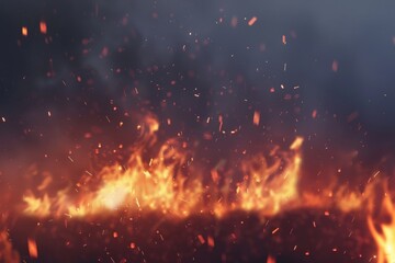 A roaring blaze with flying sparks illuminates the dark sky.