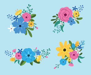 Set of corsage mini bouquet in blue bac. kground