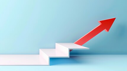 Realistic 3D arrow pointing upwards, symbolizing the success of a business strategy. Vector illustration.