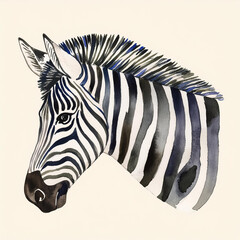 Watercolor painting of zebra. Animal portrait. Hand drawn art. Detailed illustration.