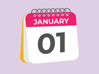 january 1 calendar reminder. 1st january daily calendar icon template. Calendar 1st january icon Design template. Vector illustration
