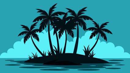 Tropical palm trees set silhouettes