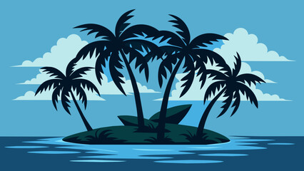 Tropical palm trees set silhouettes