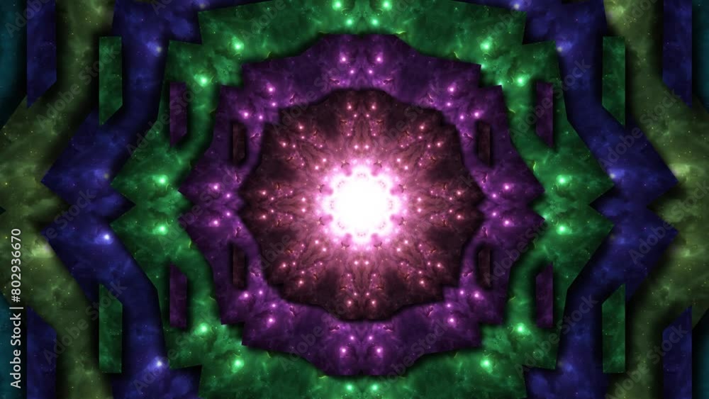 Poster 3d mandala pattern vj loop disco party animation bg. color changing mandala animation background. vj