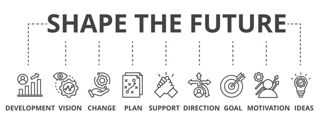 Shape the future concept icon illustration contain development, vision, change, plan, support, direction, goal, motivation and ideas.