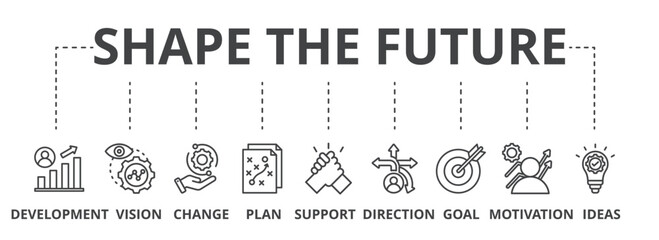 Shape the future concept icon illustration contain development, vision, change, plan, support, direction, goal, motivation and ideas.