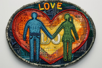 Round color patch with the word LOVE