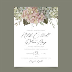 Hydrangea Wedding Invitation Design Template, Elegant Watercolor Floral Invitation