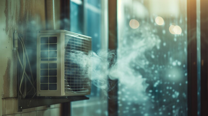 Broken air conditioner emitting smoke.