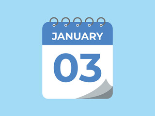 january 3 calendar reminder. 3 january daily calendar icon template. Calendar 3 january icon Design template. Vector illustration
