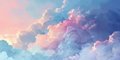 Radiant Cloudscape with Blue and Orange Sunset Hues