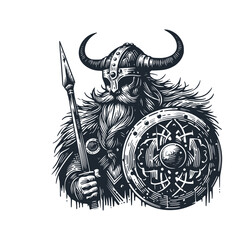 The viking warrior. Black white vector logo illustration.	
 - obrazy, fototapety, plakaty
