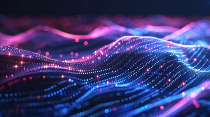 Technology-themed background illustrating big data visualization and artificial neural network information processing.