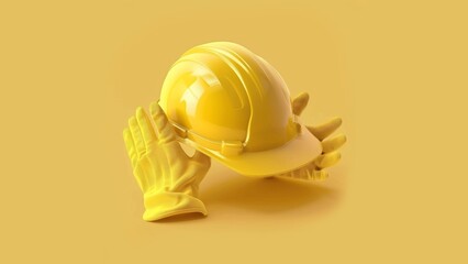 Design a celebration card about May 1 Labor Day. You can use items such as yellow worker helmet, worker gloves. There should be no humans in the design. It can be a photo or illustration