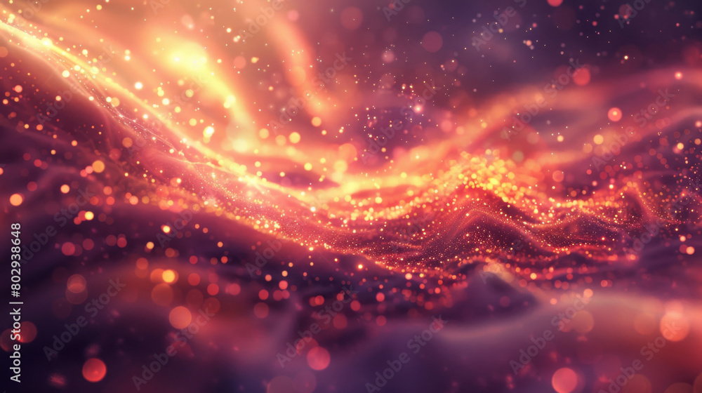 Poster background with shimmering orange and gold particles in a bokeh effect