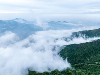 Aerial photography of mountain clouds and fog