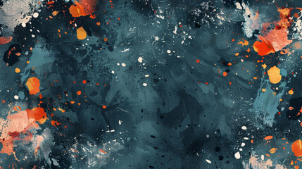Vivid abstract background with dynamic acrylic splashes in orange and white on a dark backdrop