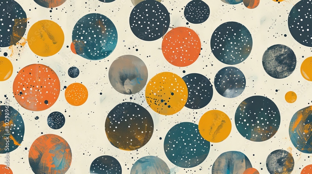 Poster trendy seamless pattern with stippled circles texture, offering retro colors and abstract background