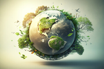 Planet Earth saving concept, miniature plant ball, isolate, gradient background. AI generated.
