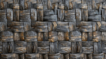Detailed rustic texture of interwoven old wood, ideal for backgrounds or patterns
