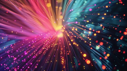 Vibrant abstract fiber optics light explosion in brilliant colors
