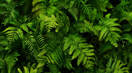 Close-Up of Dense Fern Foliage in Lush Green Tones