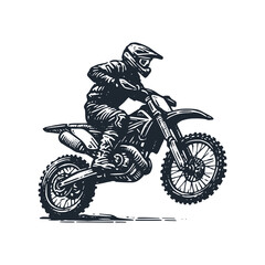 The motocross motor cycle. Black white vector logo illustration.