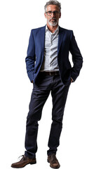 Sophisticated Middle-Aged Businessman in Blue Blazer, Full Body Isolated on Transparent Background