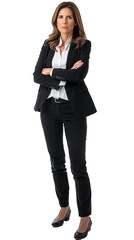 Professional Middle-Aged Businesswoman in a Black Suit, Full Body Isolated on Transparent Background