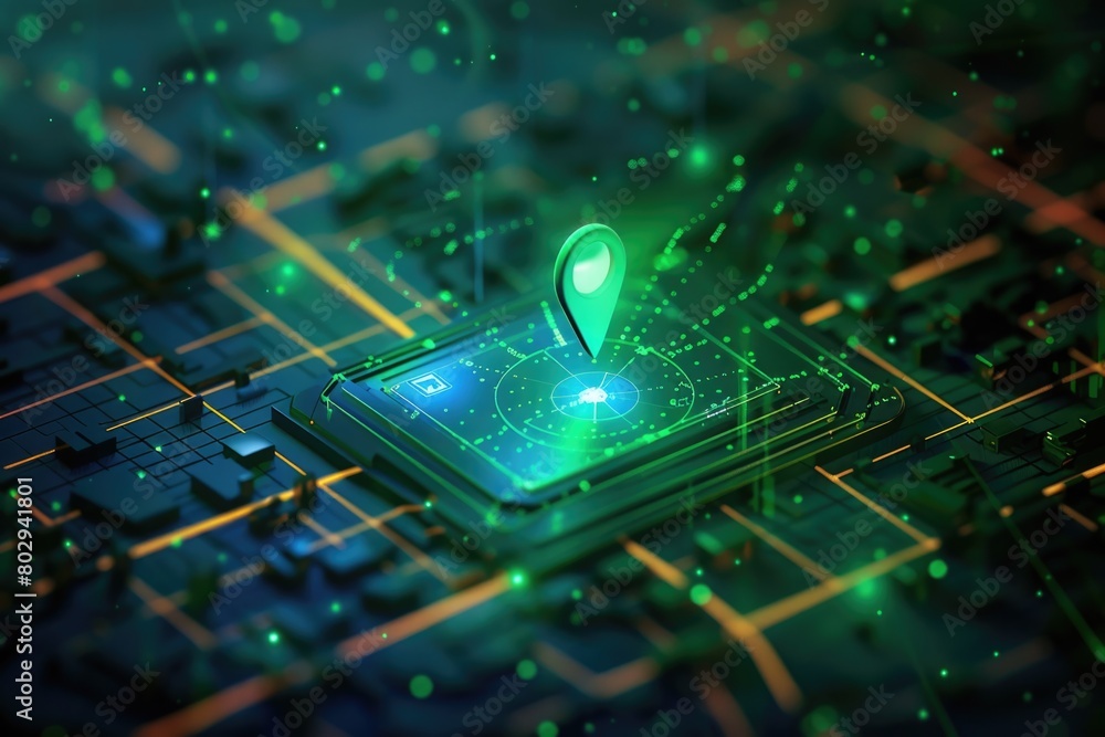Poster close up of a cell phone on a circuit board. suitable for technology concept