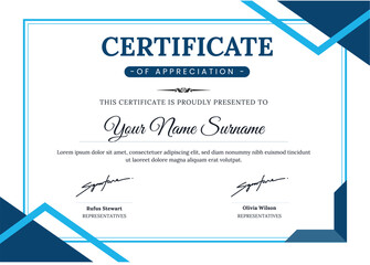 Blue and Sky Certificate of Appreciation Vector Illustration