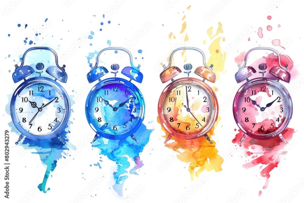Aufkleber three clocks sitting next to each other, suitable for time management concepts
