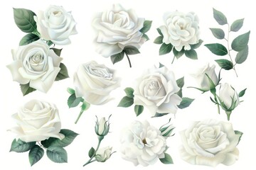 A bunch of white roses with vibrant green leaves. Perfect for floral arrangements