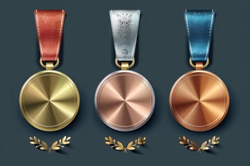 Three medals - gold, silver, bronze. Perfect for awards and competitions