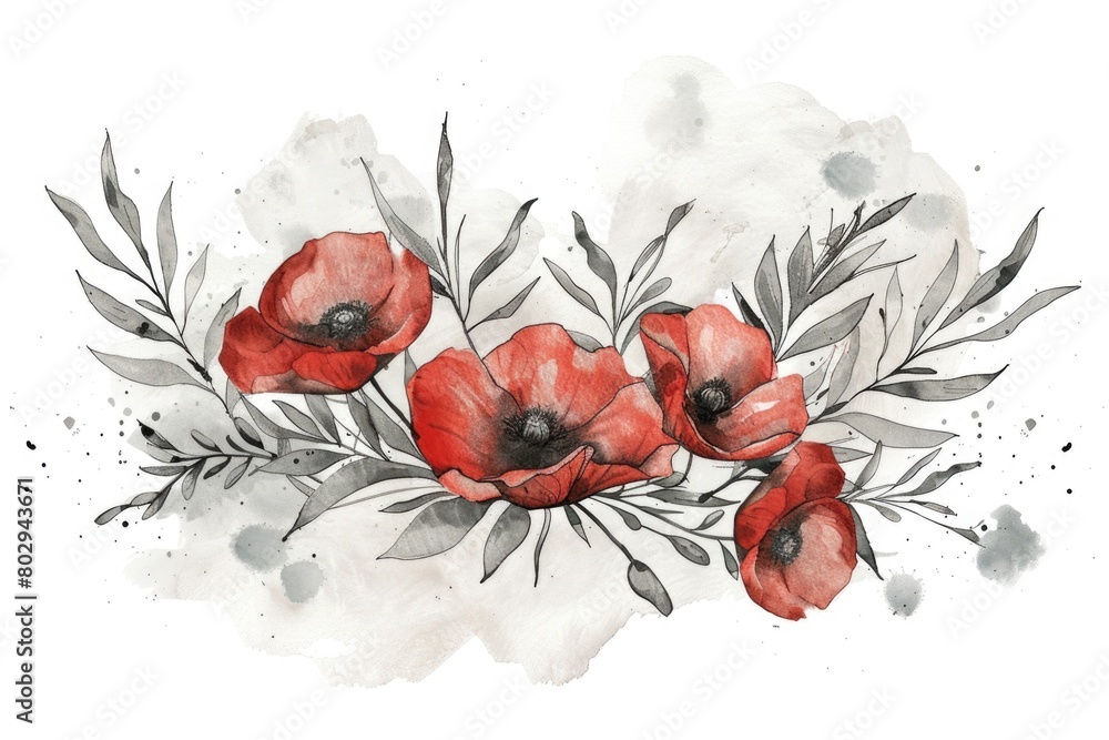Poster Beautiful watercolor painting of a bunch of red flowers, perfect for adding a pop of color to any project