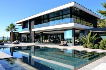 A modern house with a pool, ideal for real estate or vacation concepts