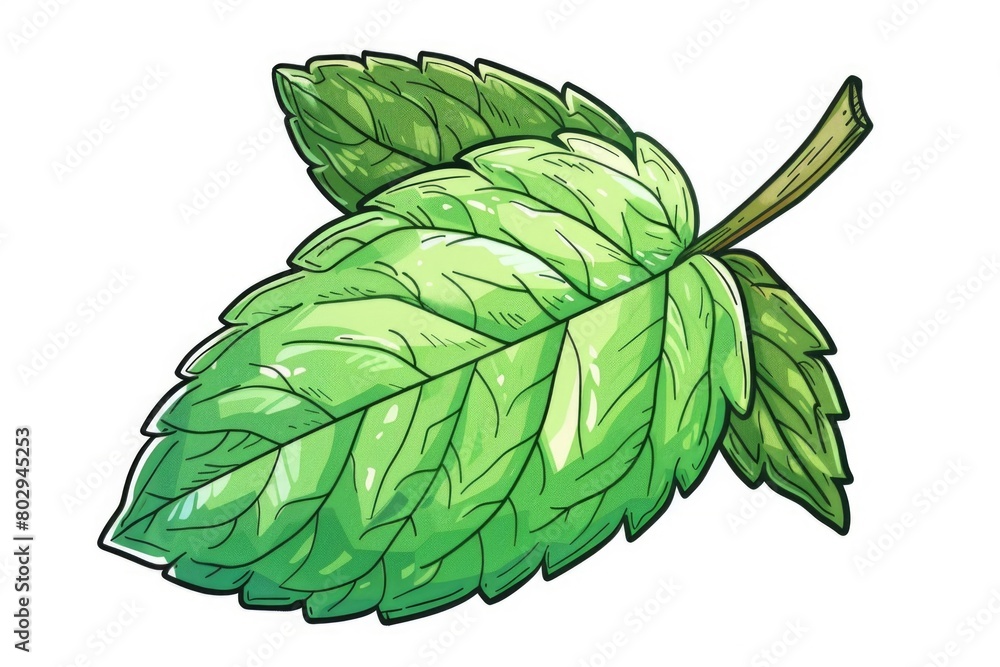 Poster fresh green leaf isolated on a plain white background. ideal for botanical projects