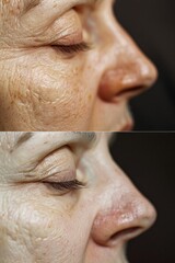 Close up of a woman's face showing wrinkles. Suitable for beauty and skincare concepts