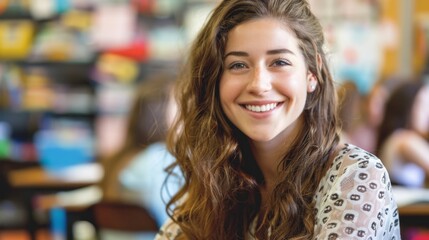 Smiling woman sitting at restaurant table