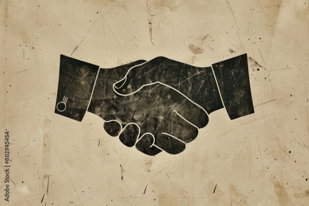 Poster a powerful image of a handshake in black and white, perfect for business concepts