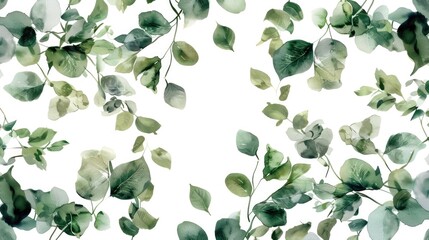 A beautiful watercolor painting of green leaves on a white background. Perfect for botanical designs