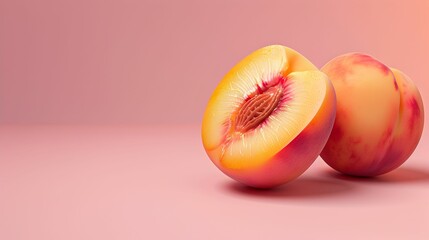 Close-up of juicy, freshly cut plums with droplets of water on a smooth pink backdrop, highlighting their vivid texture and color.