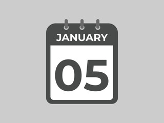 january 5 calendar reminder. 5 january daily calendar icon template. Calendar 5 january icon Design template. Vector illustration
