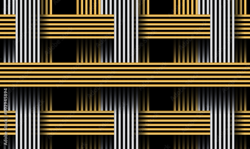 Poster abstract gold and silver stripes weave pattern. abstract 3d geometric background with cylinder shape
