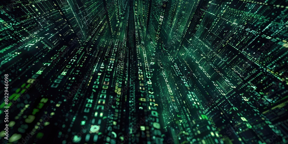 Poster Image of a large number of green numbers on a black background. Suitable for financial, data analysis, and technology concepts