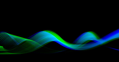 Technology futuristic abstract background neon light stripes on black. High quality photo