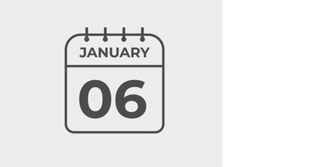 january 6 calendar reminder. 6 january daily calendar icon template. Calendar 6 january icon Design template. Vector illustration
