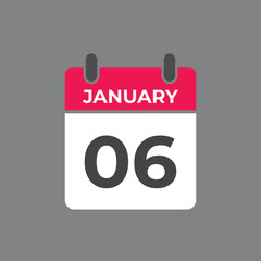january 6 calendar reminder. 6 january daily calendar icon template. Calendar 6 january icon Design template. Vector illustration
