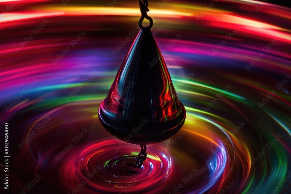 Poster a drop of water with a rainbow swirl in the background. perfect for science or nature-themed designs