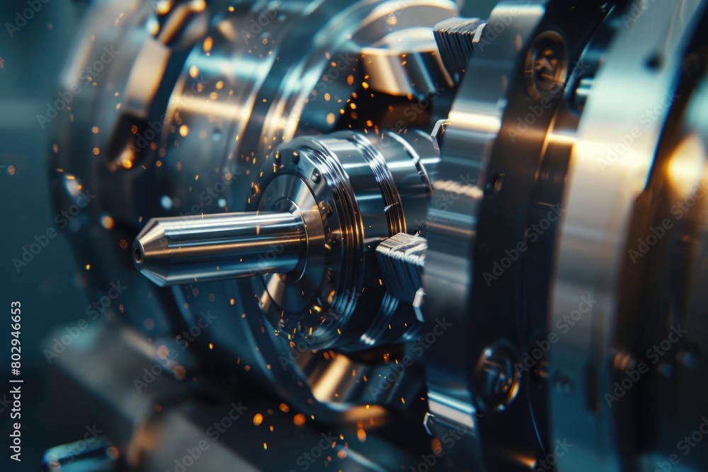 Poster close up of a machine with sparks, suitable for industrial concepts